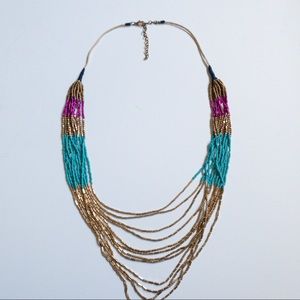 Target Women’s Pink Blue Gold Long Beaded Necklace
